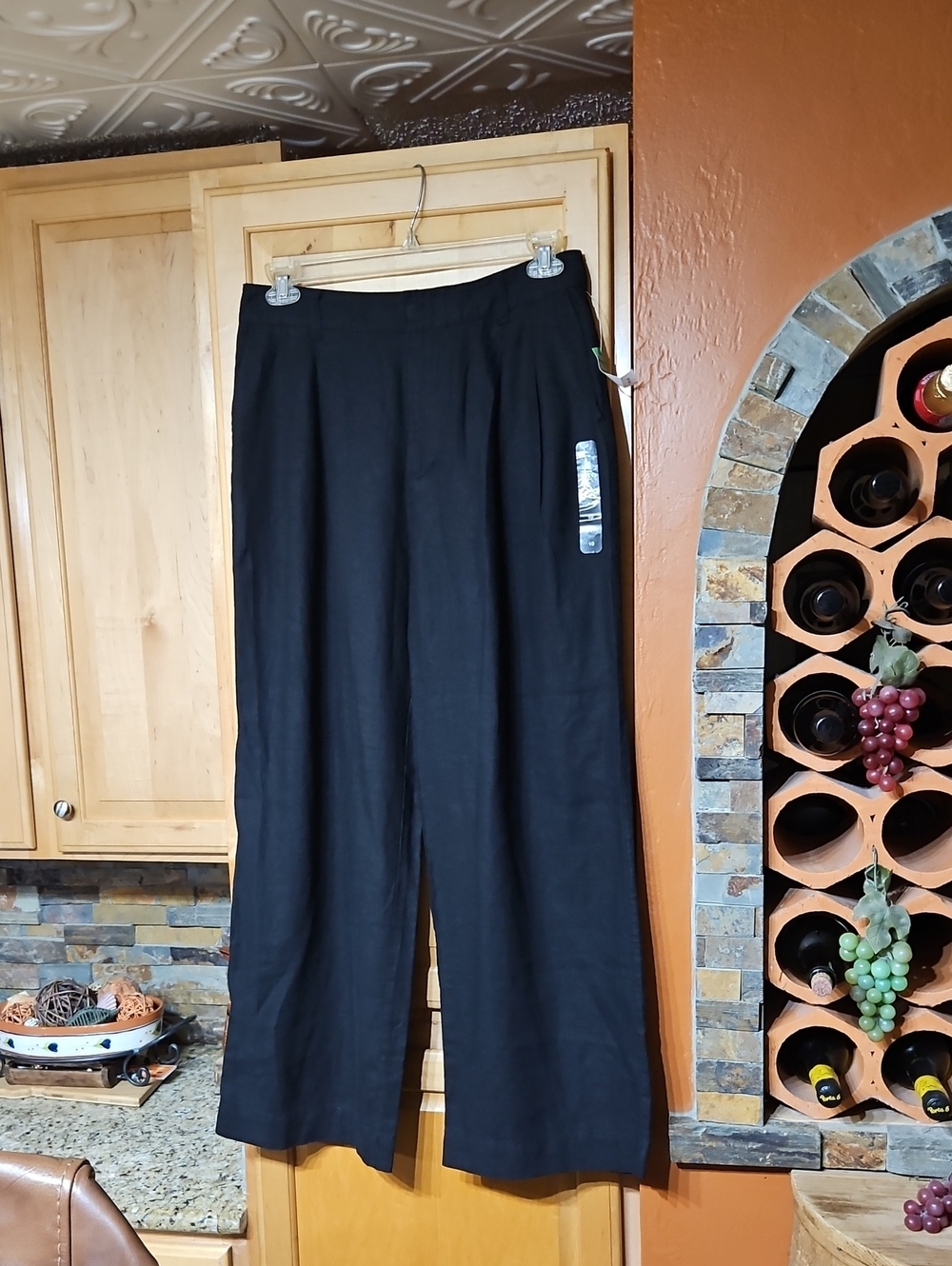 Gap 365 High Rise Linen Blend Trouser Pants Wide Leg Black Pleated NWT